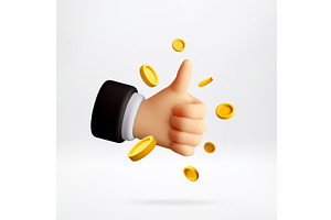 3D hand showing thumbs up sign with, a Finance Illustration by Abscent