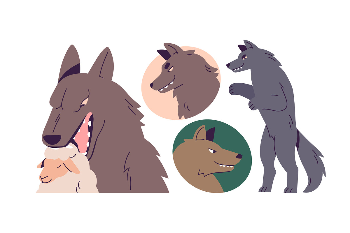 Wolf, wild forest animals set, an Animal Illustration by Good Studio (Photo 2 of 8)