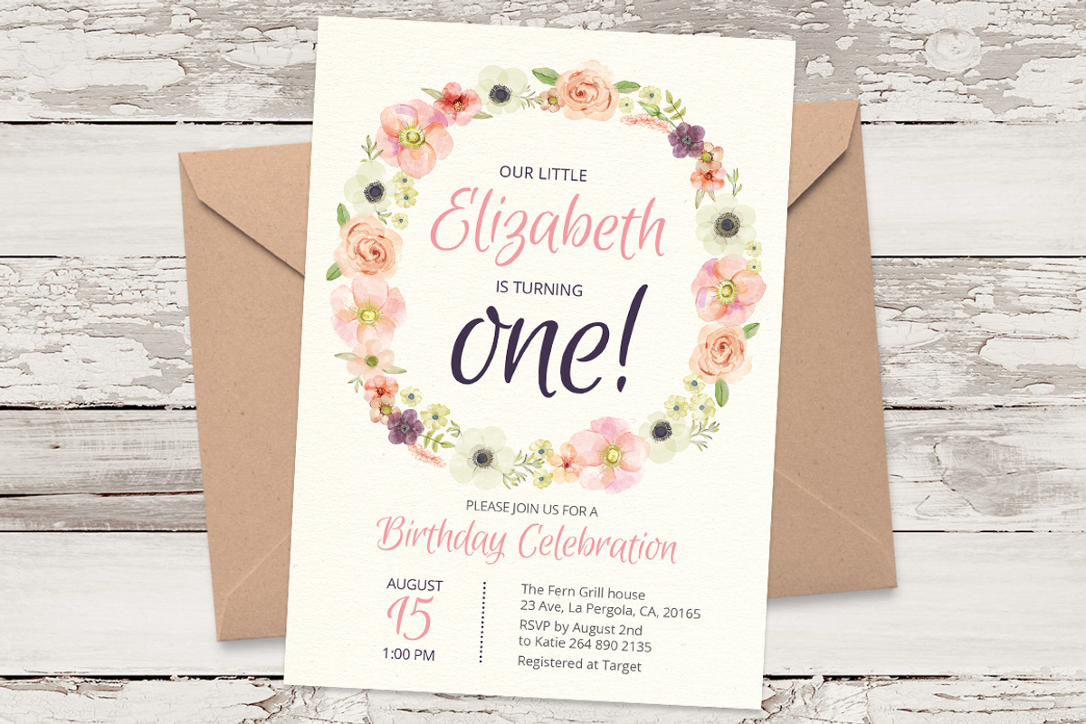 Birthday floral wreath template 04, an Invitation Template by Talent Supplies