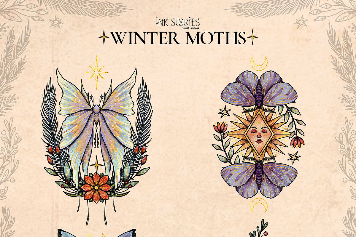 Winter Moths & Evergreen Botanicals, a Seasonal Illustration by Ink Stories (Photo 7 of 15)