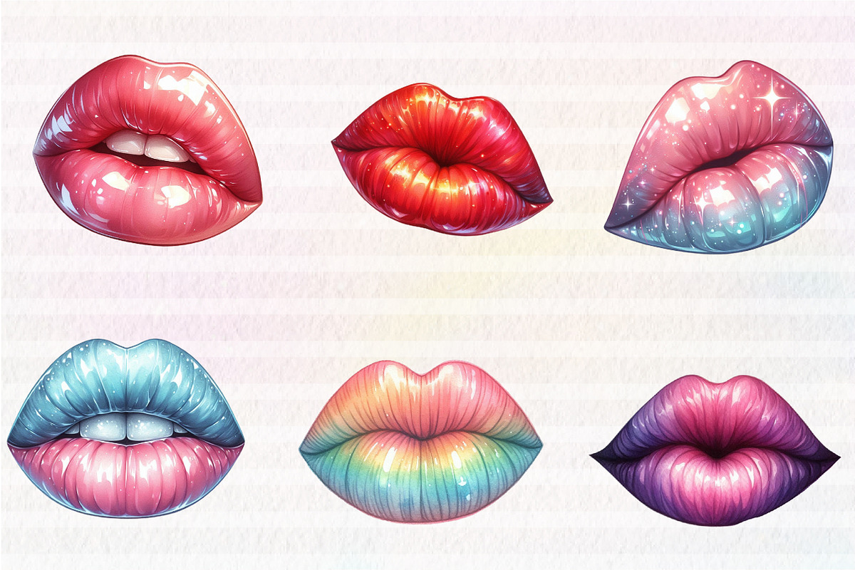 Watercolor Cute Lips Clipart, an Illustration by CreationArt (Photo 5 of 5)