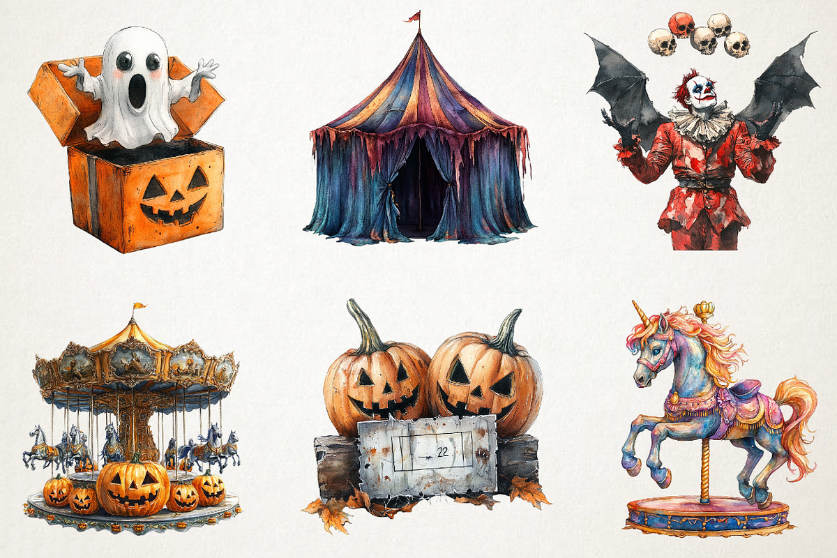 Ghostly Circus Halloween Graphics, an Illustration by RobertsArt (Photo 3 of 7)