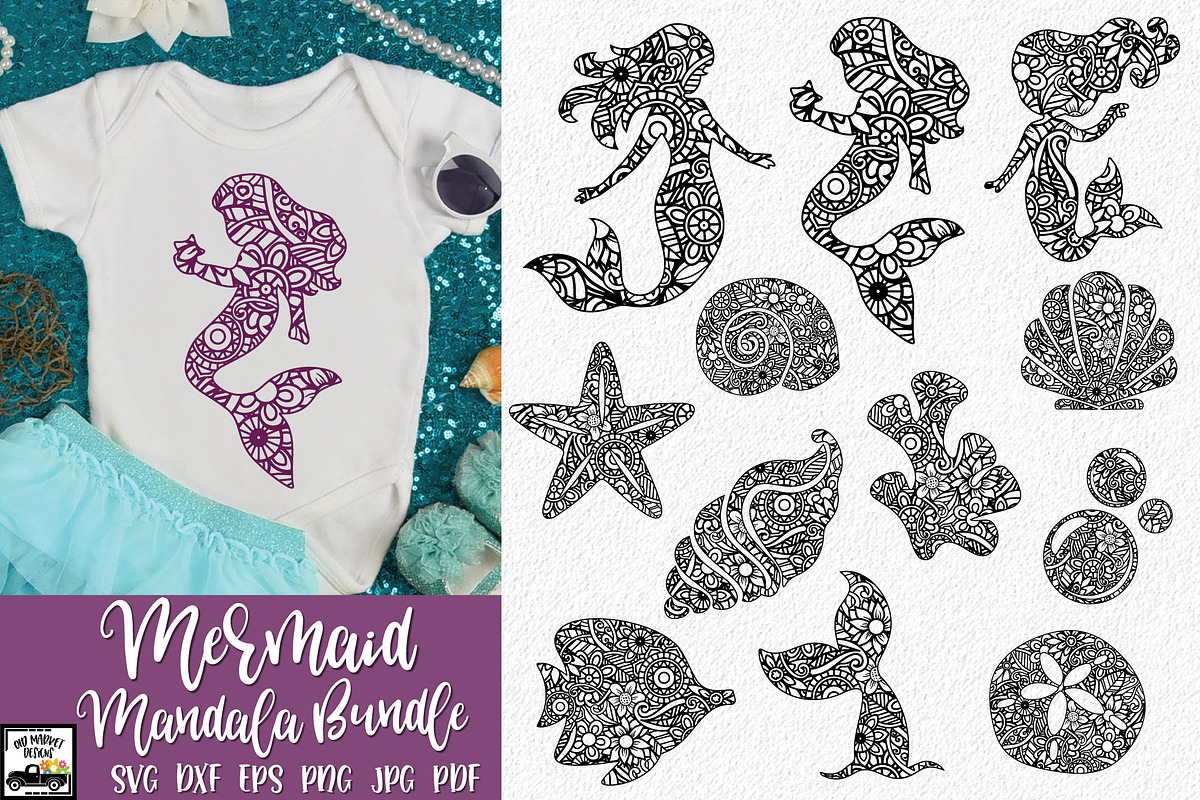 Mermaid Mandala SVG Bundle, an Animal Illustration by OldMarket Designs (Photo 1 of 10)