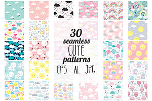 30 cute seamless pattern