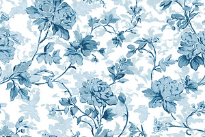 Seamless pattern, blue floral toile pattern creating a vintage b, a Pattern Graphic by Studio ANNA