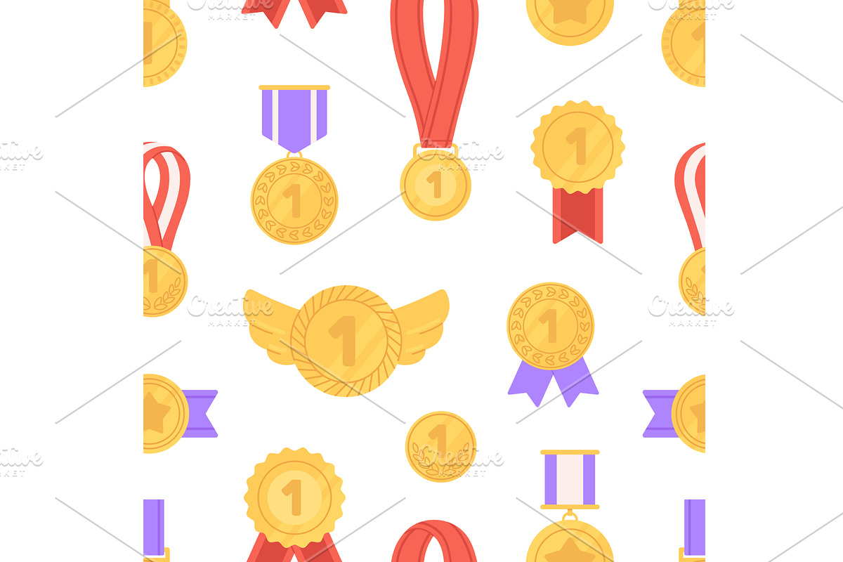 Gold medals seamless pattern. First, a Sport Illustration by LadadikArt