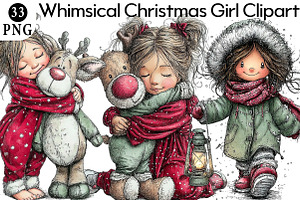 Whimsical Christmas Girl Clipart, an Illustration by Daily.Designs