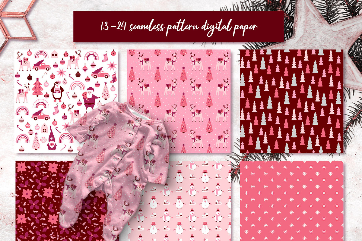 Pink Christmas Clipart & Patterns, a Decorative Illustration by AvaAva (Photo 14 of 25)