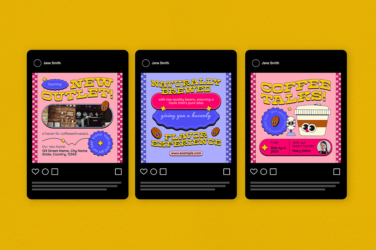 Purple Retro Instagram Pack, a Social Media Template by graphicook (Photo 4 of 6)