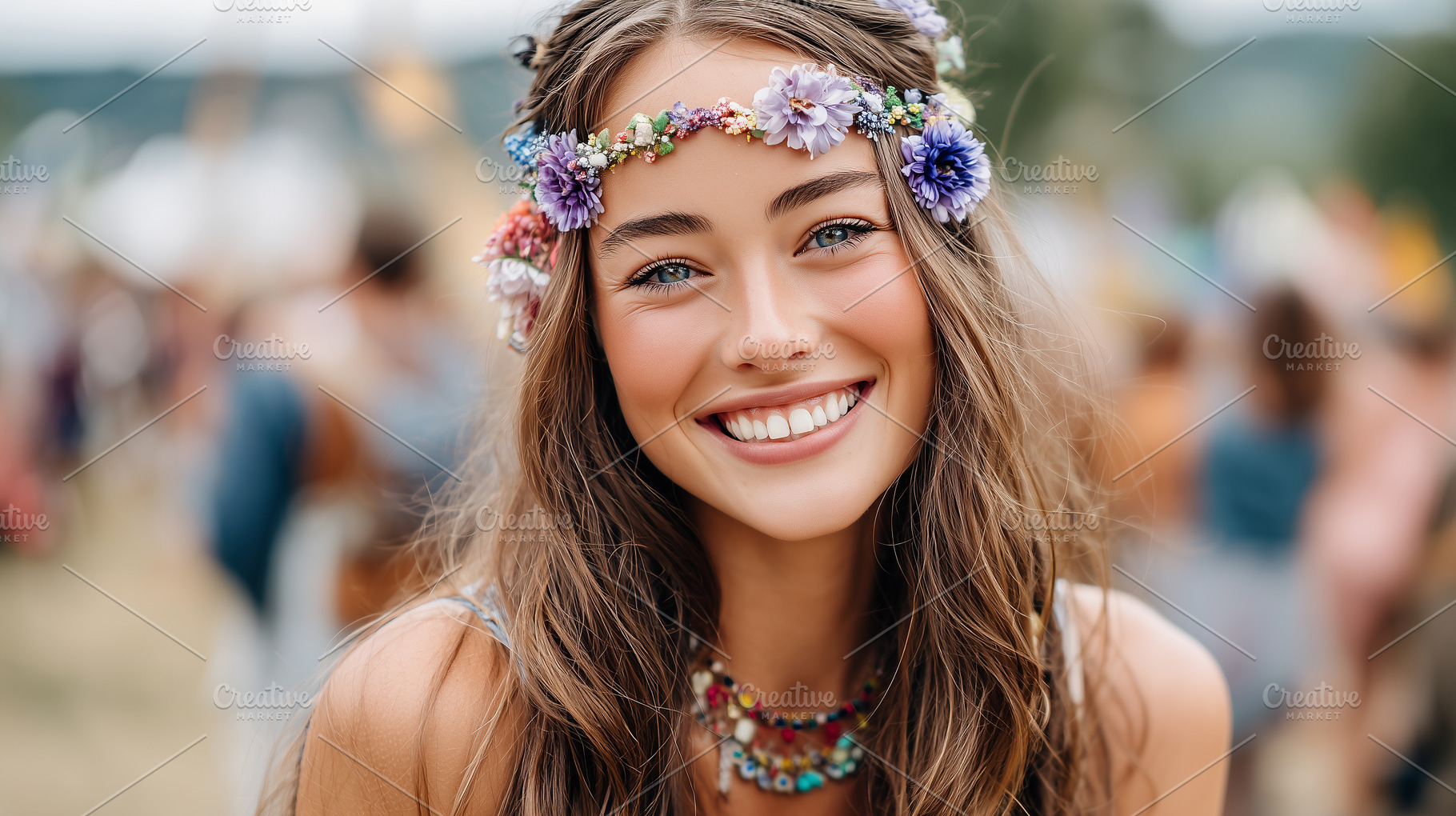 Smiling young woman in floral crown, a Person Photo by MistyDay