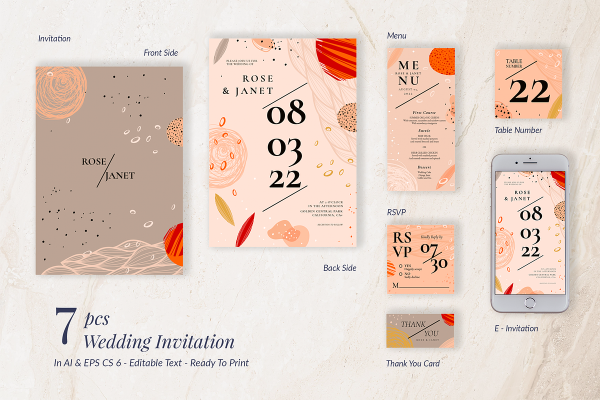 Dusty Abstract Wedding Invitation, an Invitation Template by Lyllopop (Photo 2 of 4)