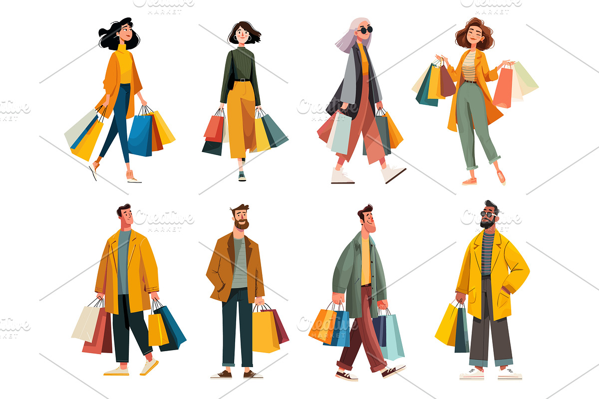 Shoppers people. Shopaholic woman, a Person Illustration by Stock-Smart-Start