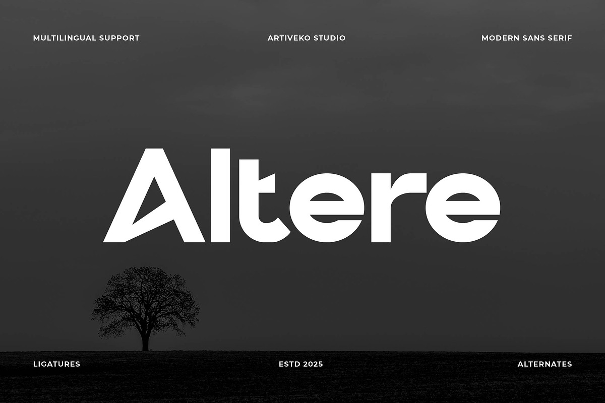 Altere Creative Sans Serif Font, a Sans Serif Font by Artiveko (Photo 1 of 8)