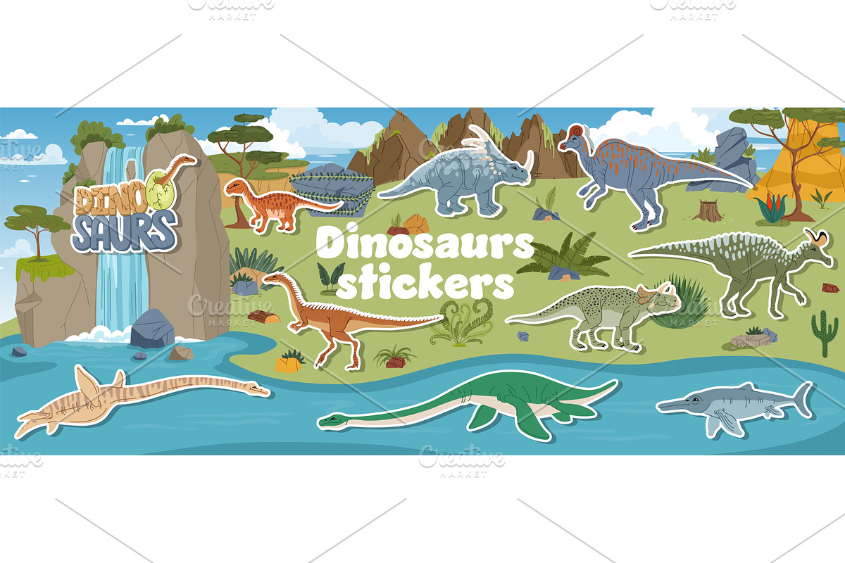 Reptile dinosaur characters stickers, an Animal Illustration by Buch&Bee