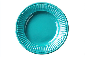 Deep-blue ceramic plate with ridged edges suitable for dining or display, a Food & Drink Photo by AlyaAnd