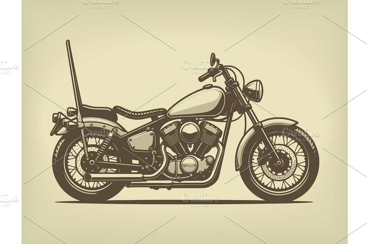 Chopper Motorcycle engraving vector, a Transportation Illustration by AlexArt