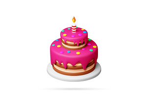 3D Two tier birthday cake with pink, an Object Illustration by Abscent