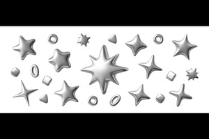 3d silver glossy stars, rings