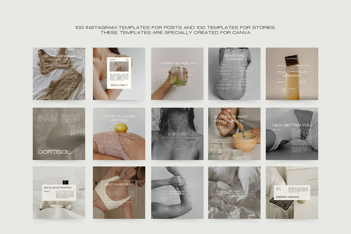 600 Wellness Instagram Templates for Coaches | Canva Bundle