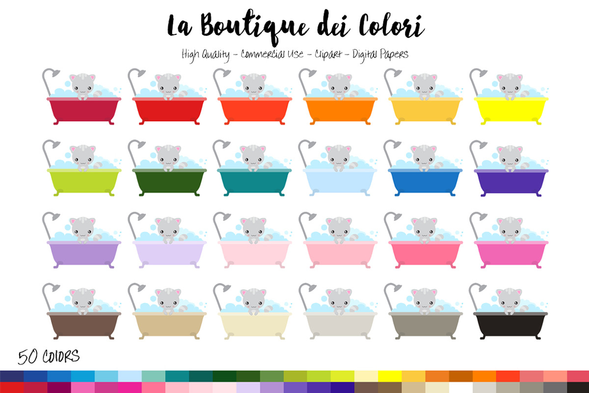 50 Rainbow Cat Bath Clip Art, an Illustration by La Boutique dei Colori