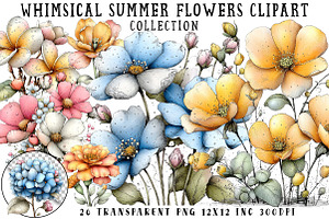 Whimsical Summer Flowers Clipart, an Illustration by OK Design