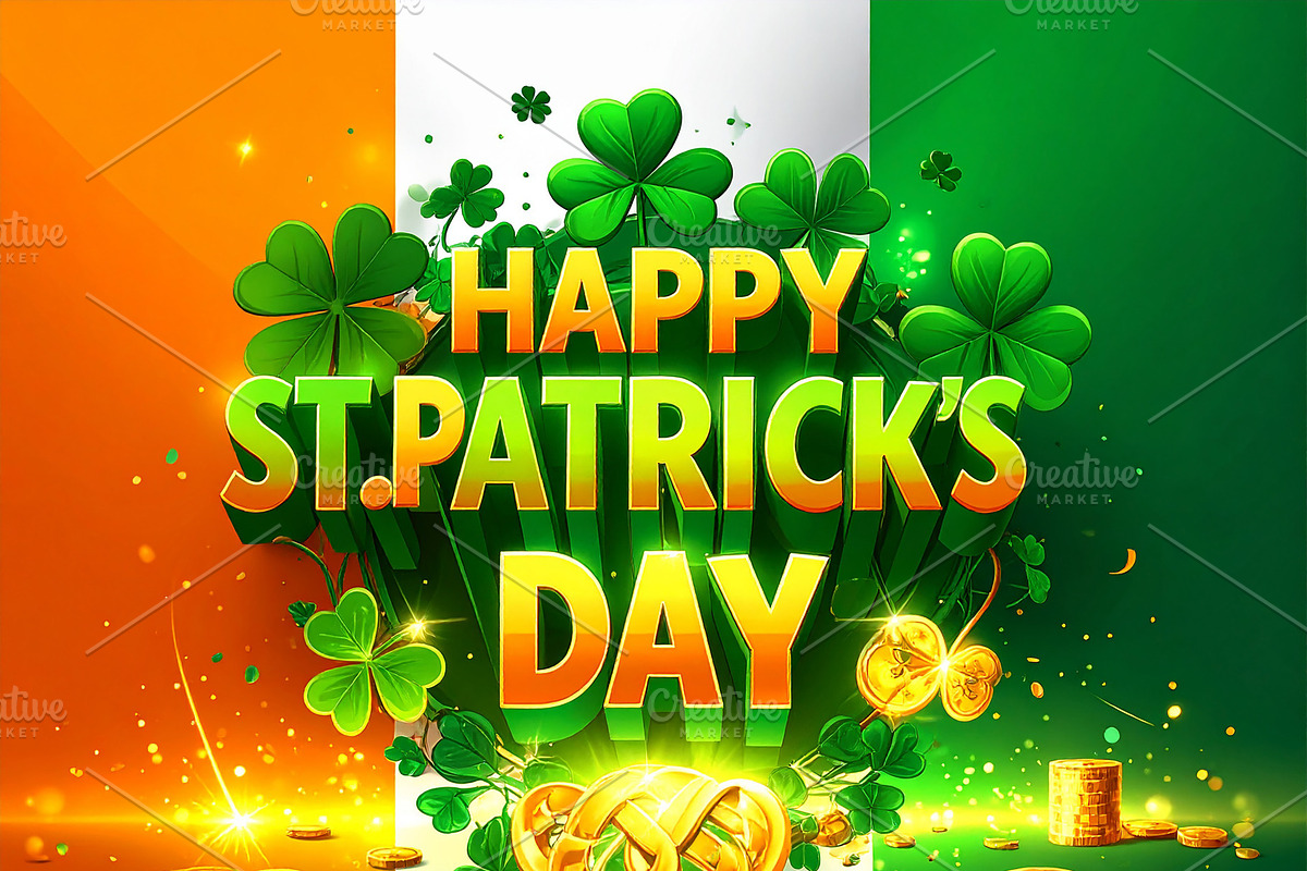 St patricks day typography with coins and clover, a Background Graphic by DanFLCreativo