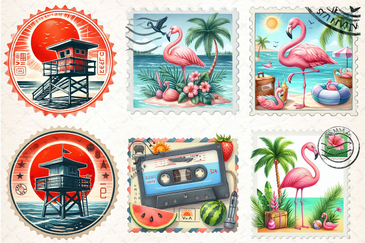 Retro Summer Postage Clipart, an Illustration by DreamCafeArt (Photo 4 of 8)