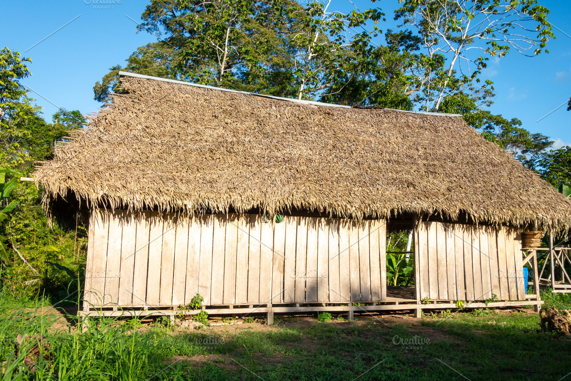 Traditional hut in Siona indigenous village, Cuyabeno Reserve, A, an Architecture Photo by GoodGoods