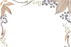 Painted watercolor delicate and romantic leaves and berries