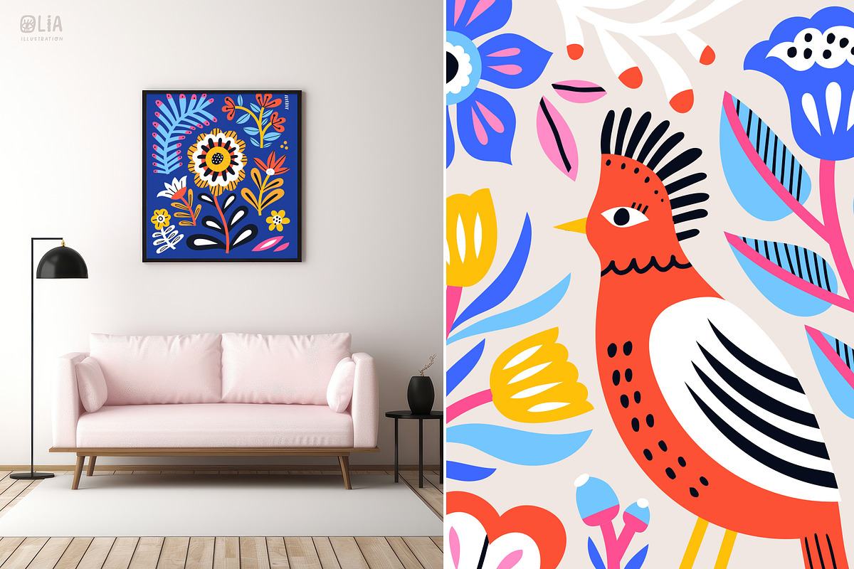 Birds & Flowers | Folk style clipart, an Animal Illustration by Olia (Photo 13 of 14)