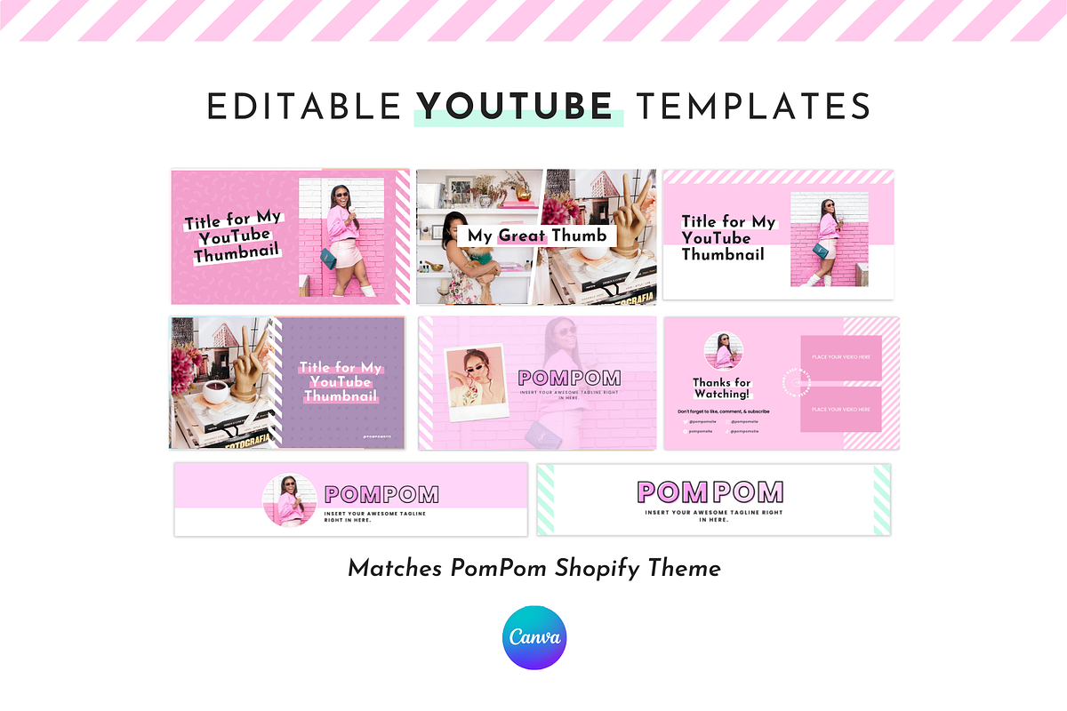 YouTube Branding Kit Pink Canva Set, a Social Media Template by ltsdesigns (Photo 1 of 6)
