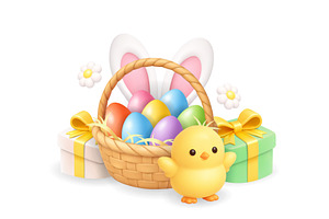 Easter basket with colorful eggs, an Object Illustration by GraphiShop