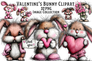 Valentine's Whimsical Bunny Clipart, an Illustration by Dream Creation