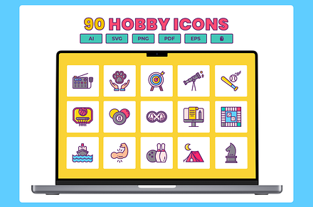 90 Hobby Icons, a Solid Icon by Flat Icons