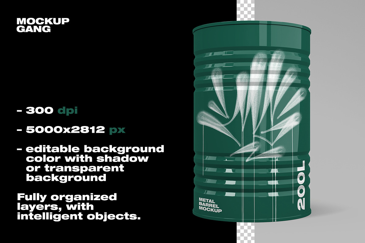 Metal Barrel Mockup, a Cups & Container Mockup by Mockup Gang (Photo 2 of 4)