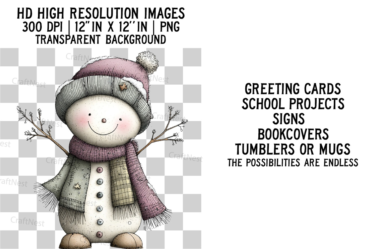 Whimsical Christmas Snowman Clipart, an Illustration by Craft Nest (Photo 2 of 6)