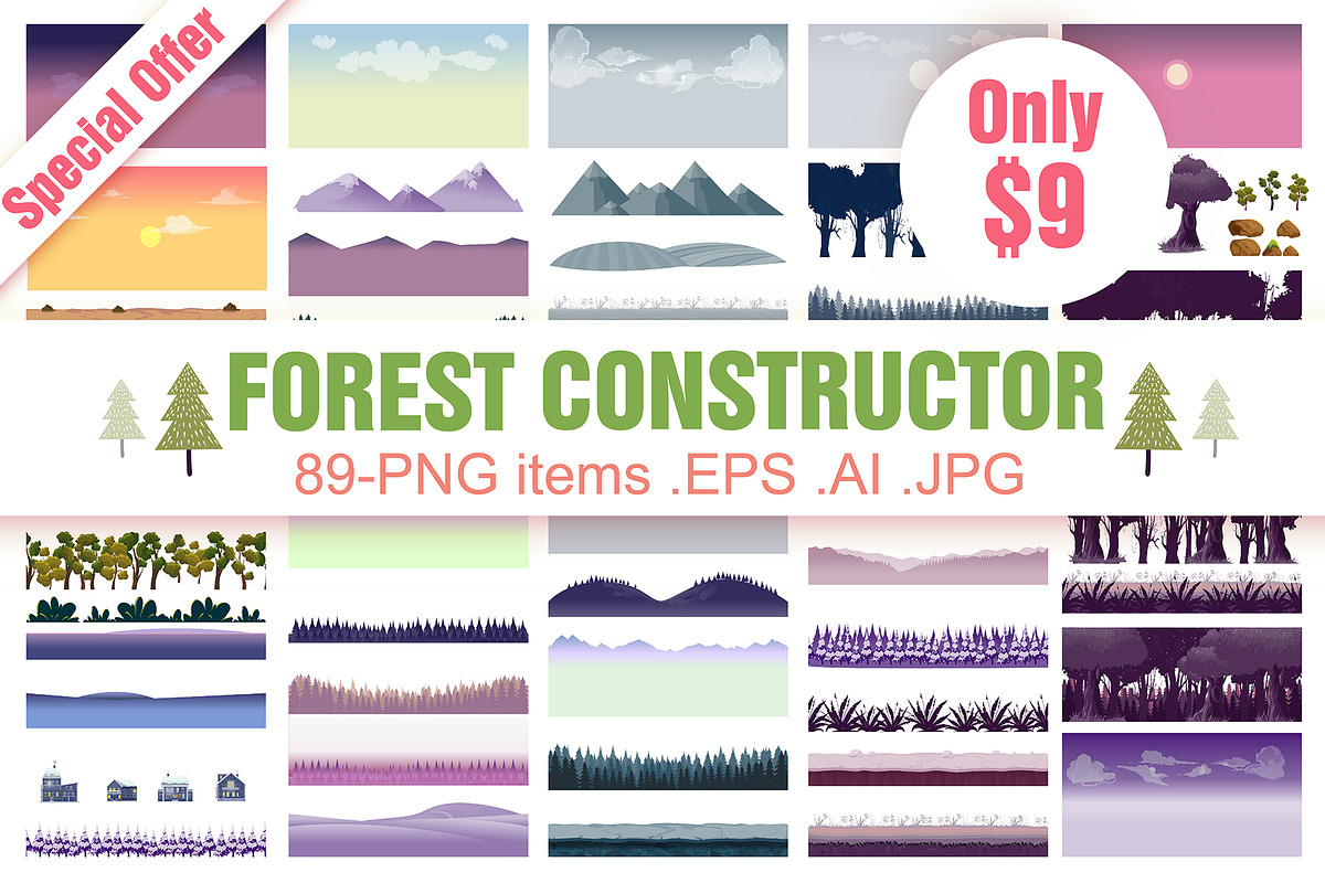 Forest Background Constructor, a Background Graphic by 2dvillShop (Photo 1 of 3)