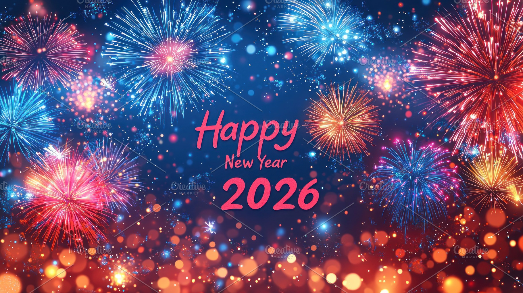Happy New Year 2026 with colorful fireworks display and glowing, an Abstract Photo by José Manuel Gelpi