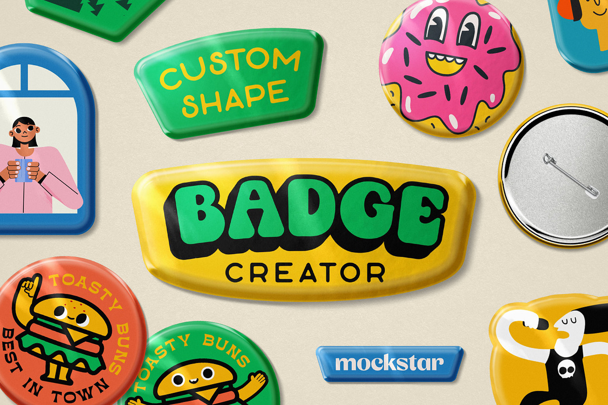 Custom Shape Badge Creator, a Merchandise Mockup by mockstar (Photo 1 of 6)