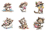Whimsical summer cat clipart, an Illustration by SinaCreation (Thumbnail 3 of 8)