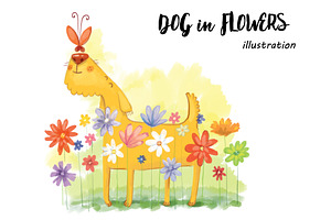 Dog in Flowers - illustration