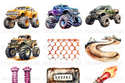 Watercolor Monster Truck Clipart PNG, a Transportation Illustration by BrushstrokeArtGB (Thumbnail 5 of 9)