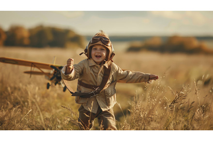Little Boy Playing With Toy Airplane, a Nature Photo by Goinyk