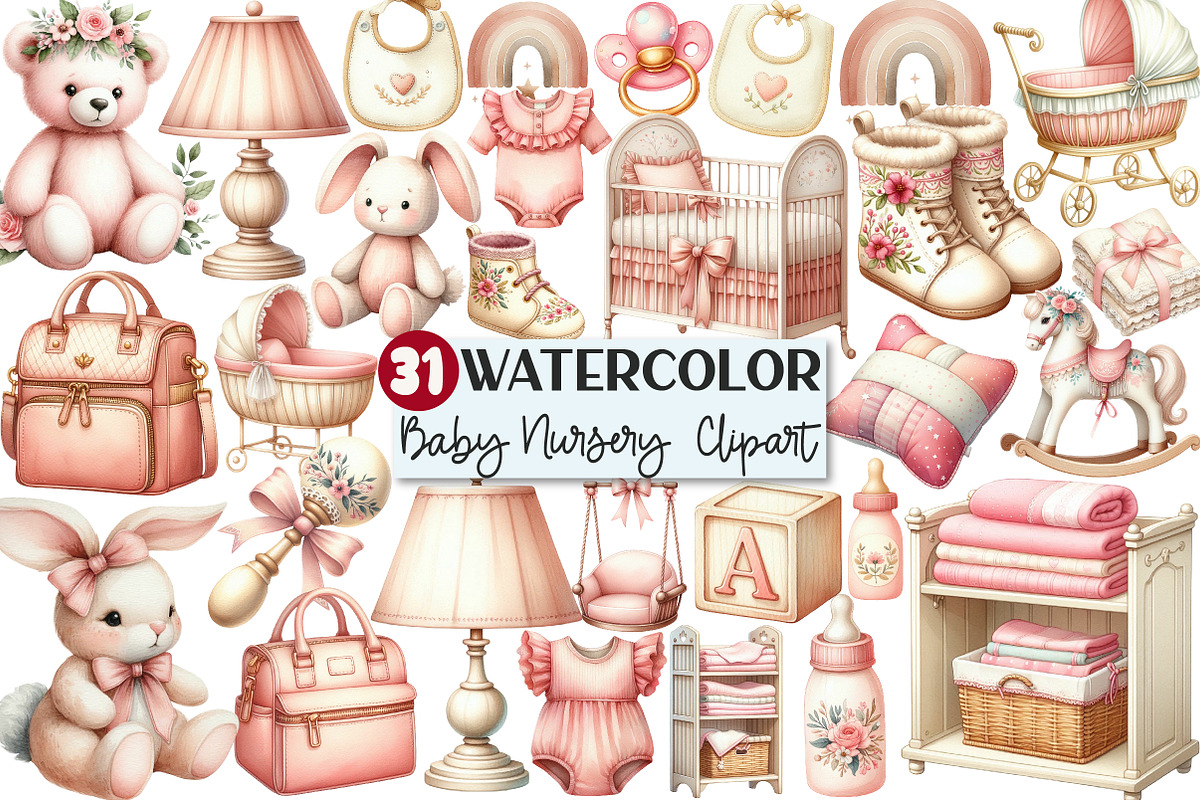 Blush Pink Ivory Baby Nursery Clipar, an Illustration by Rose Art (Photo 1 of 7)