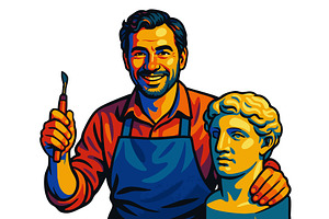 Male Sculptor Working on Classical, an Illustration by AlexArt