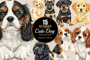 15 Bundle Watercolor Cute Dog Fluffy, an Animal Illustration by Morspective