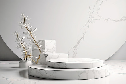 Empty podium showcase natural white marble design, a Photo by Dvoevnore photos