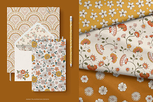 Retro Flowers Groovy Pattern&clipart