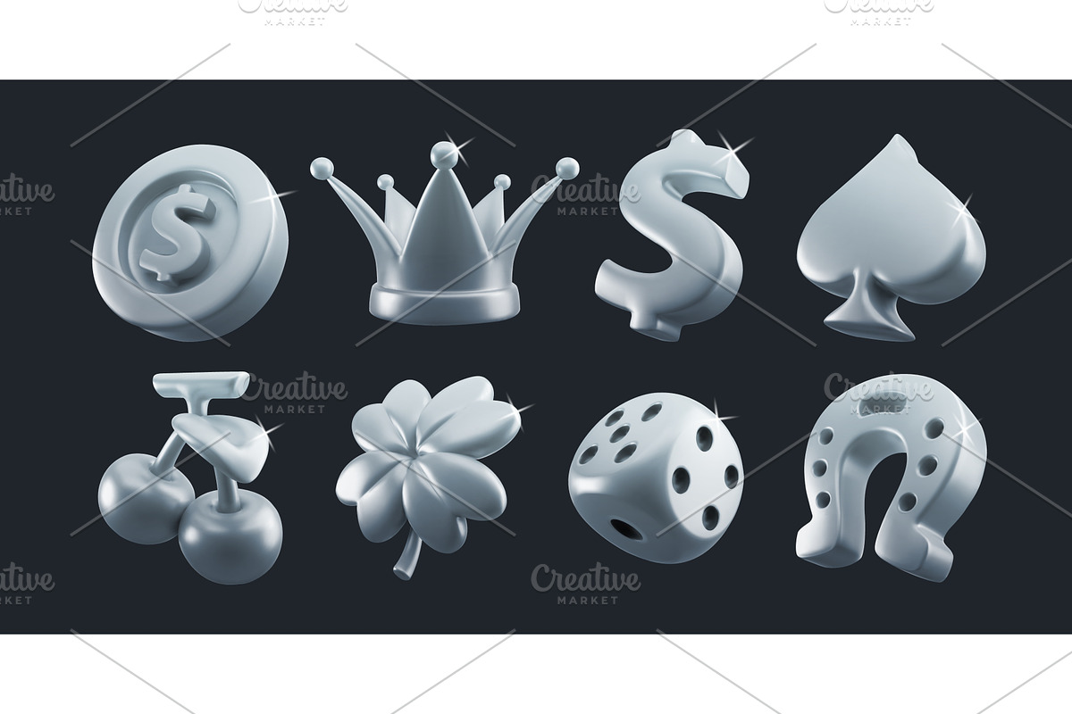 Silver 3d casino icon collection, an Object Illustration by art PVP - market