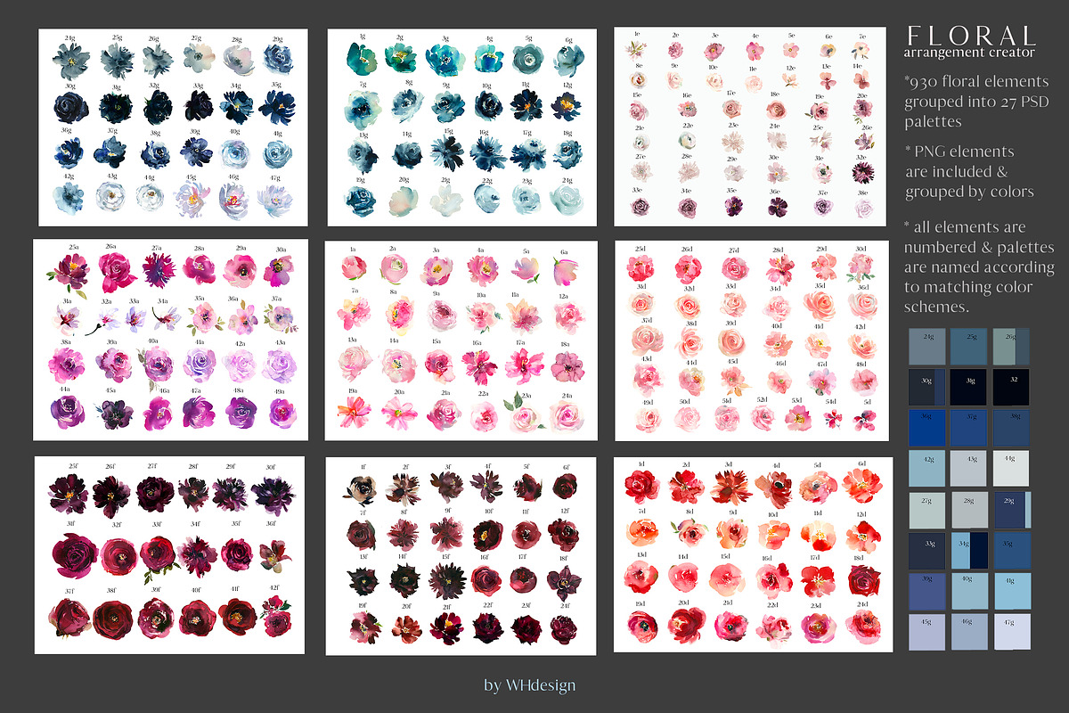Watercolor Floral Bouquet Creator, a Decorative Illustration by whiteheartdesign (Photo 5 of 11)